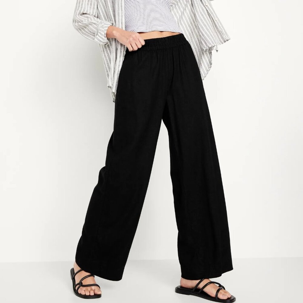 High-Waisted Linen-Blend Wide-Leg Pants NWOT